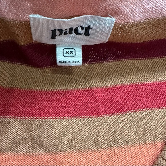 Pact Women’s XS Organic Cotton Tan Vail Stripe V-Neck Fine Knit Pullover Sweater - Picture 6 of 6